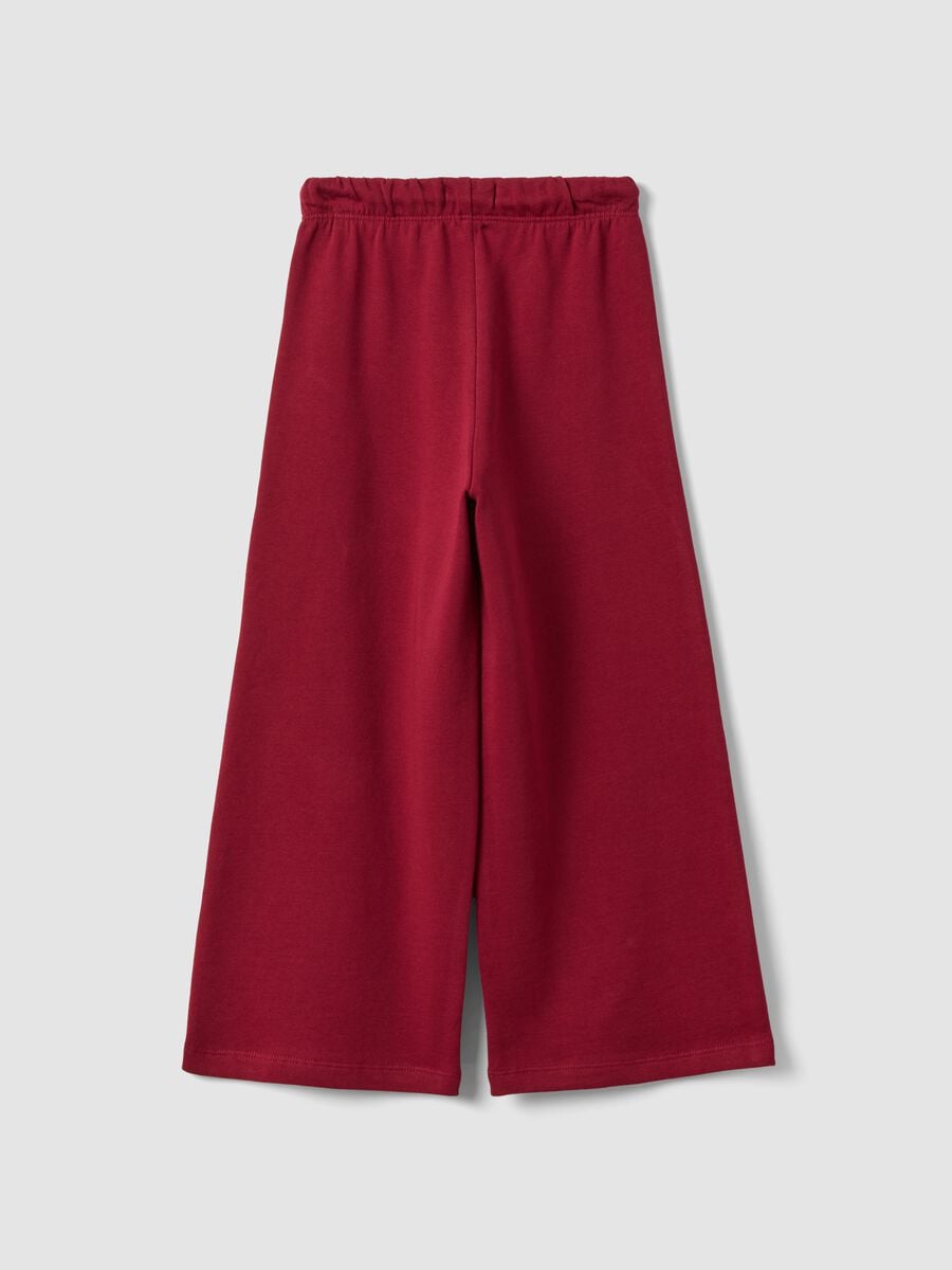 Red pure cotton trousers with elasticated waist and bow for girls_1
