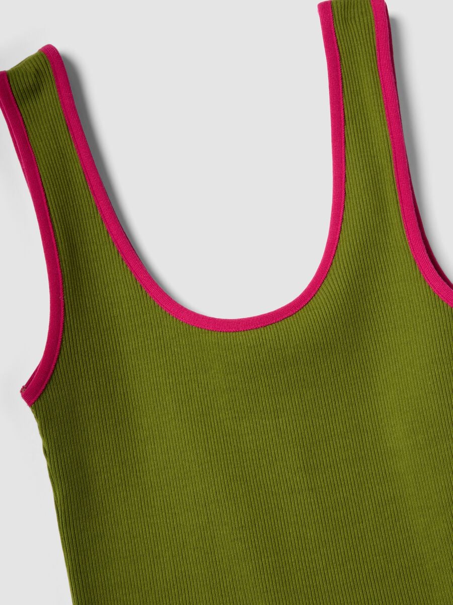 Green pure cotton ribbed tank top_1
