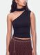 Black stretch top with asymmetric neckline and draped band_0