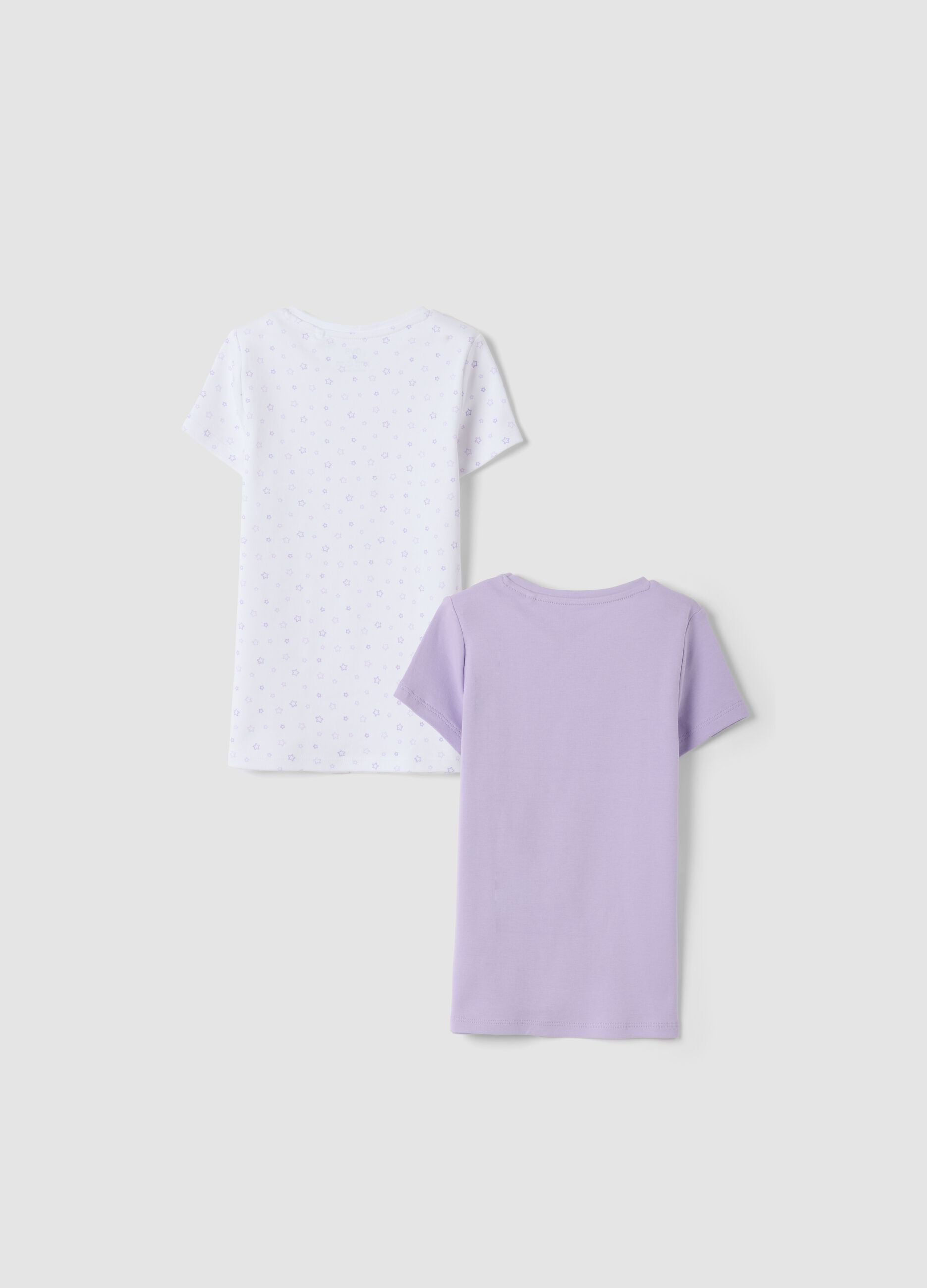 Bipack t-shirt bianco e viola in puro cotone organico girocollo