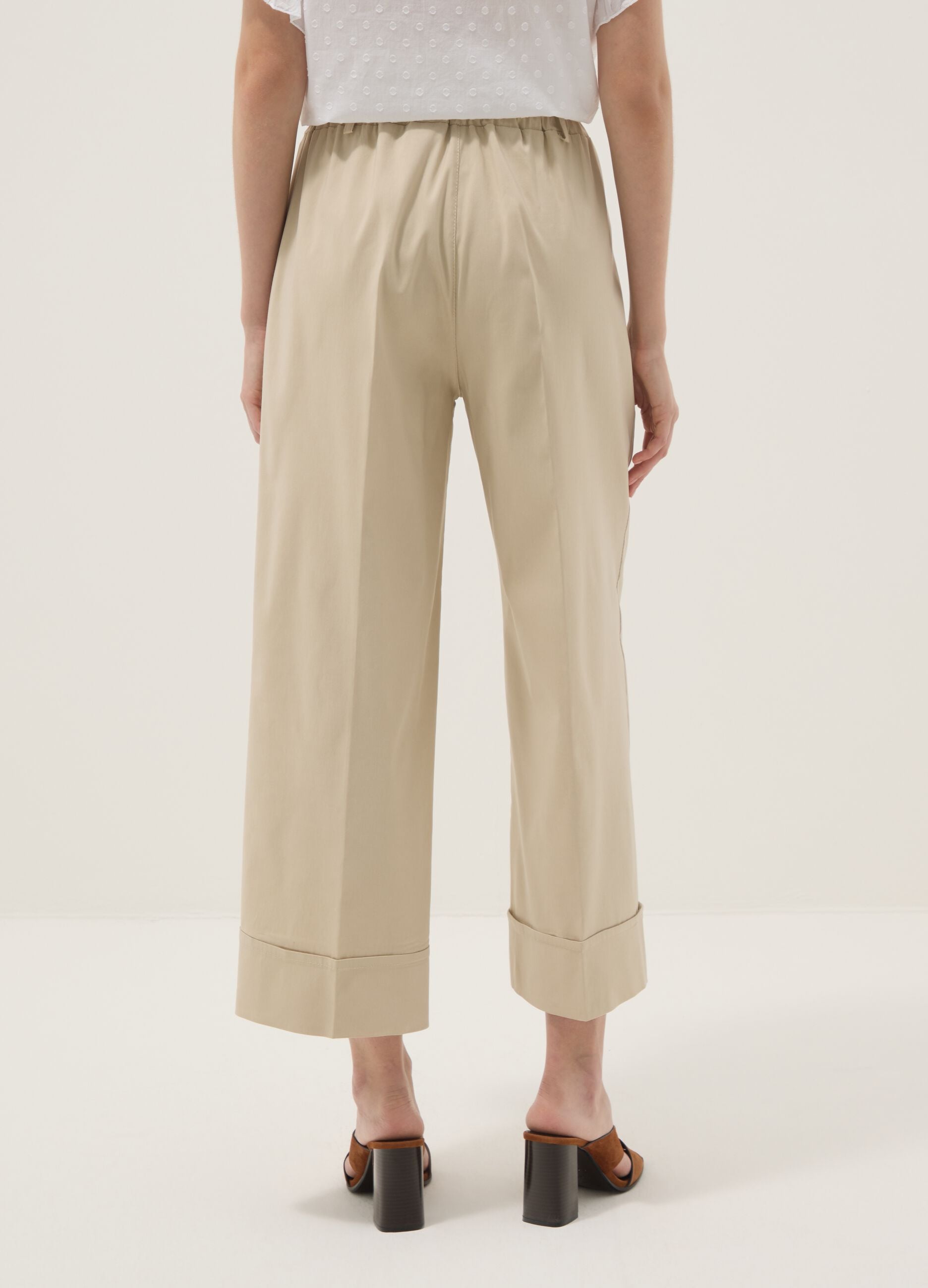 Beige Palazzo-Hose aus elastischer Viskose