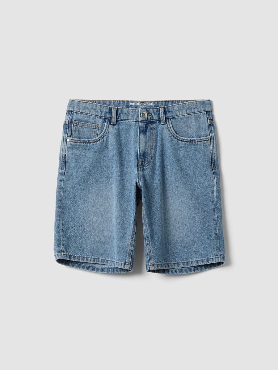 Blue Slim Fit Cotton Blend Denim Shorts_4