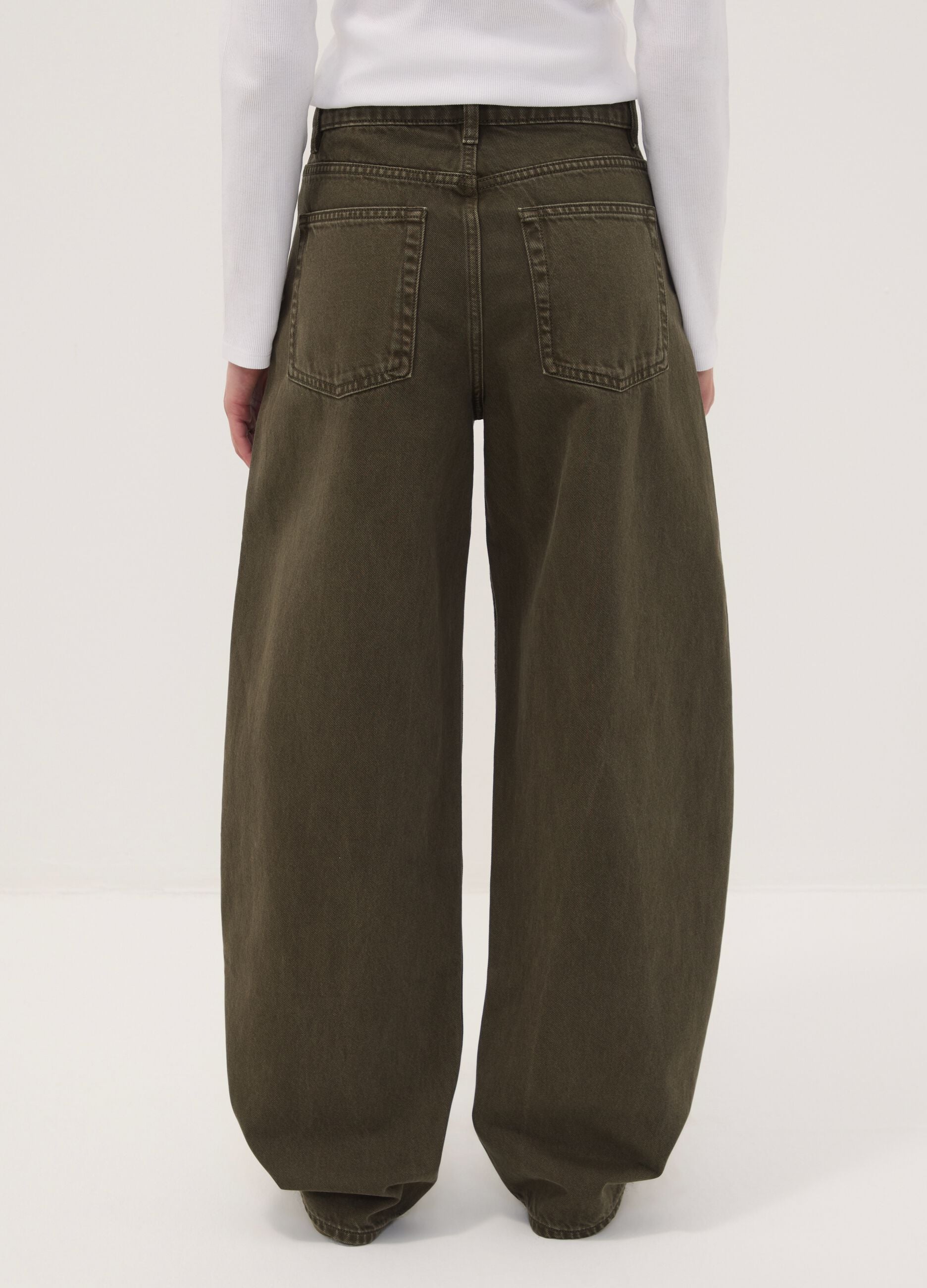Green pure cotton barrel-fit jeans