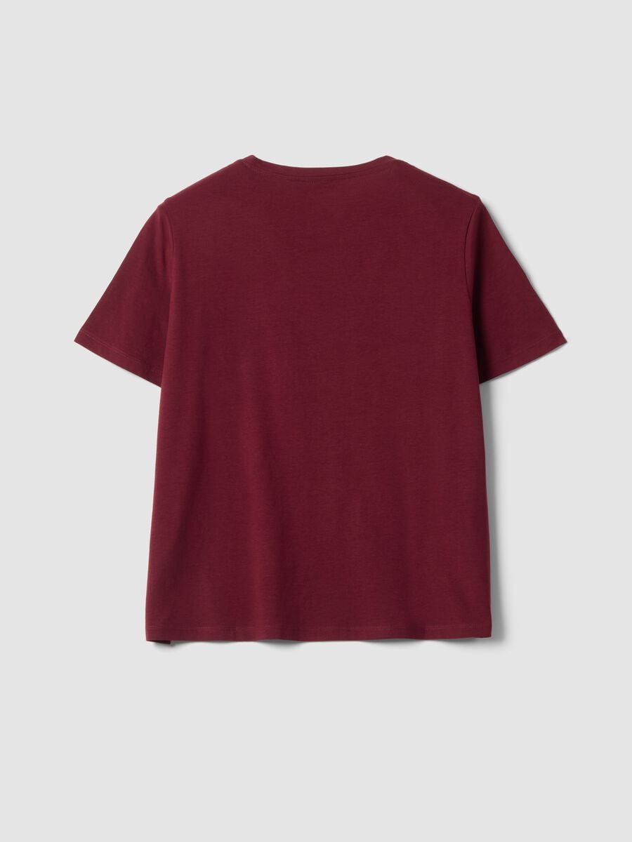 Red pure cotton crew-neck T-shirt with bow print, regular fit_2