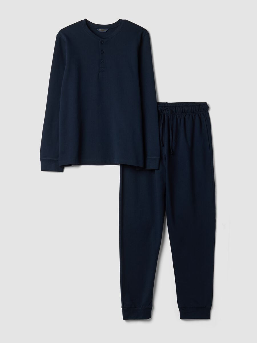 Pigiama blu in puro cotone con scollo serafino_4