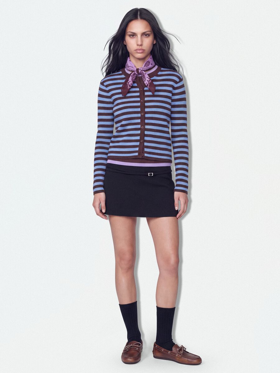 Light blue crew-neck striped cardigan in lyocell-wool blend, oversized fit_1