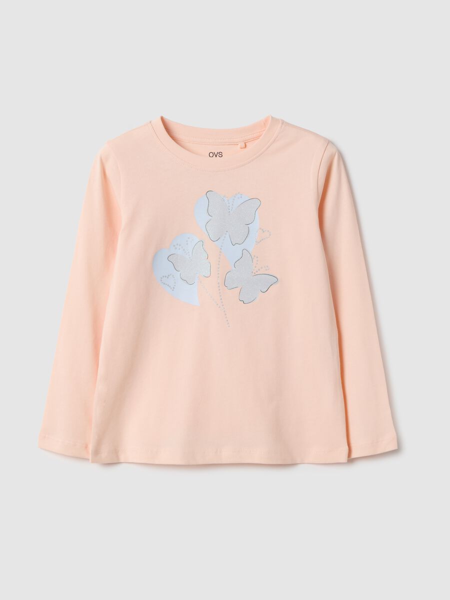 Pink pure cotton t-shirt with butterflies for girls_0