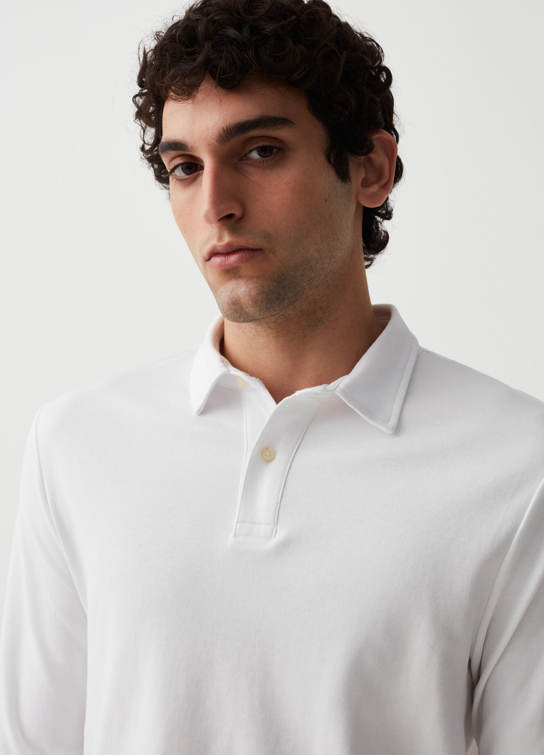 Long-sleeved cotton polo shirt