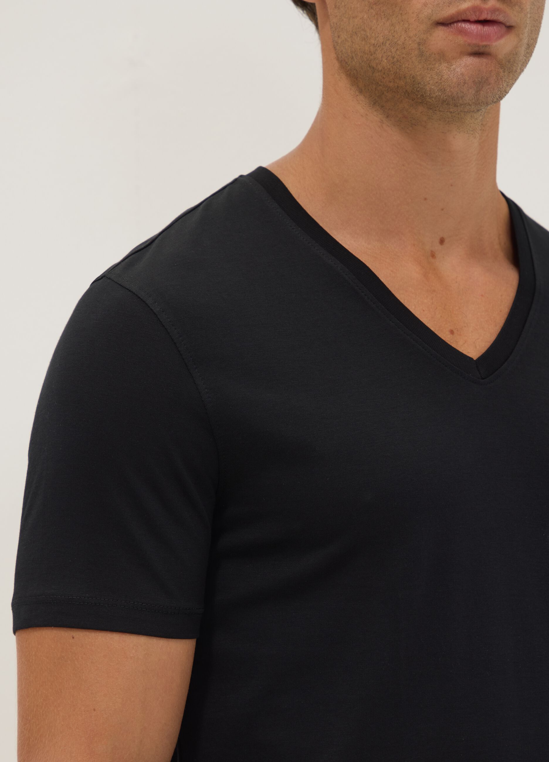 Black Supima cotton V-neck T-shirt, regular fit