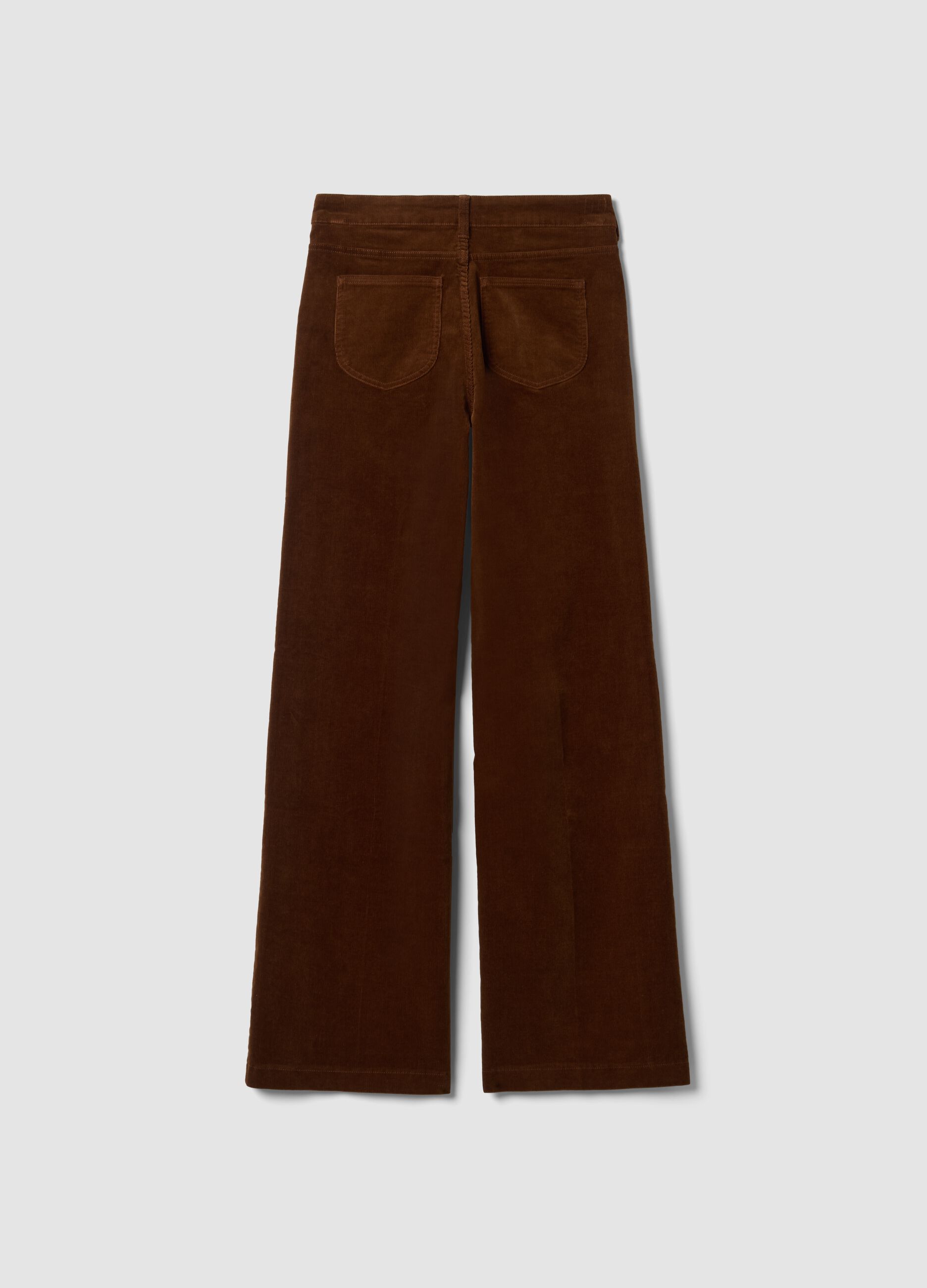 Pantaloni marroni in cotone elasticizzato a coste straight fit