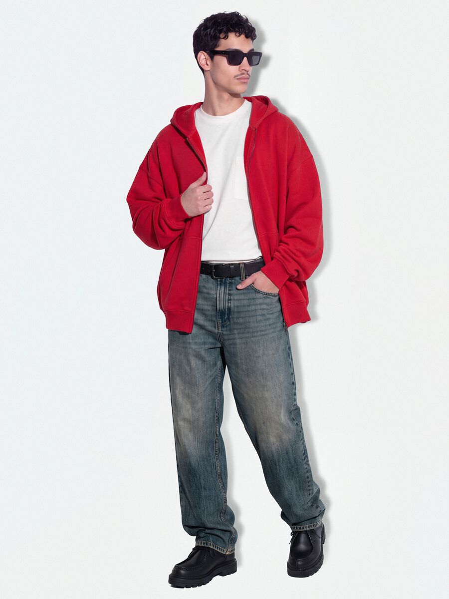 Red 100% cotton oversized crew-neck sweatshirt_1