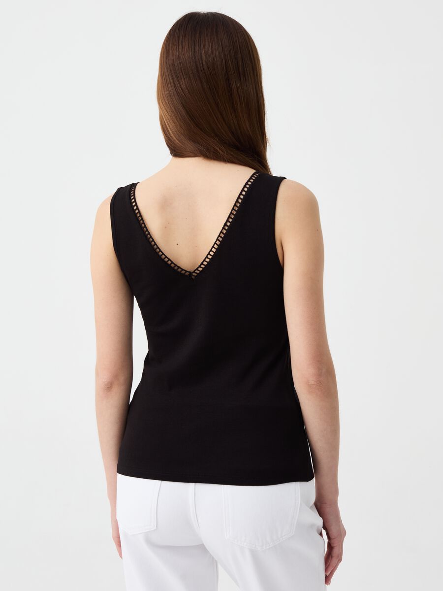 Tank top with V neck and openwork edging_1