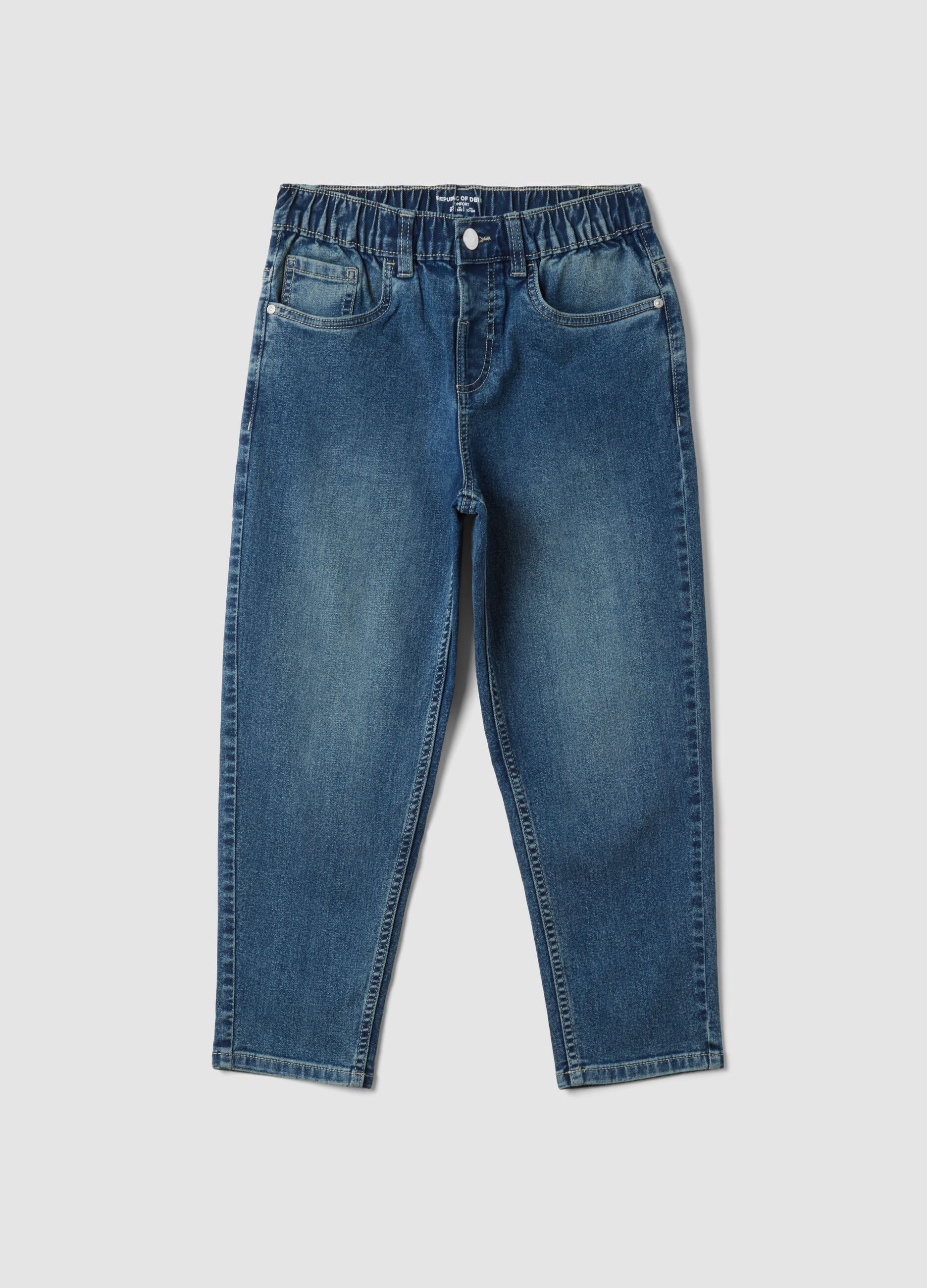 Jeans blu in cotone elasticizzato con vita elasticizzata comfort fit