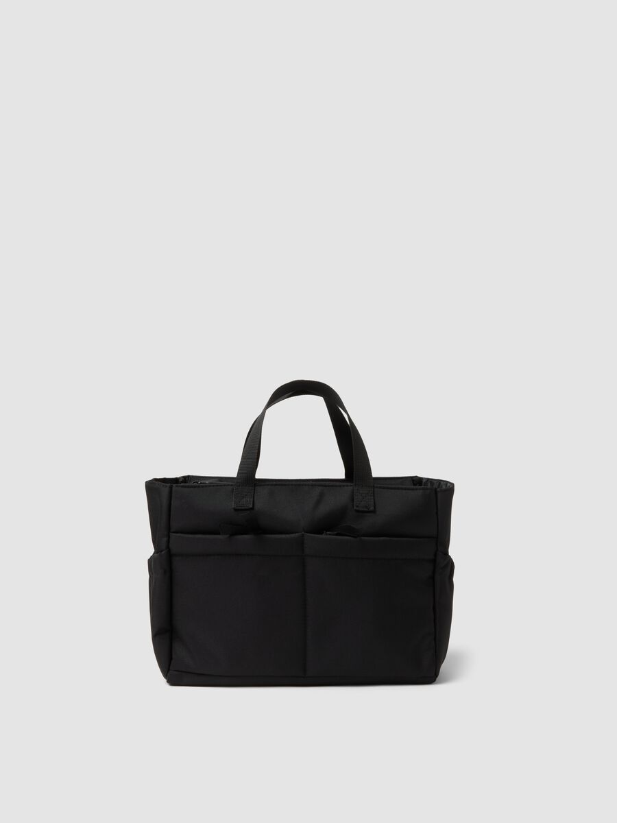 Black handbag with external pockets and double handles_0
