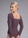 Body marrone in tessuto elasticizzato con Scollo madonna_3