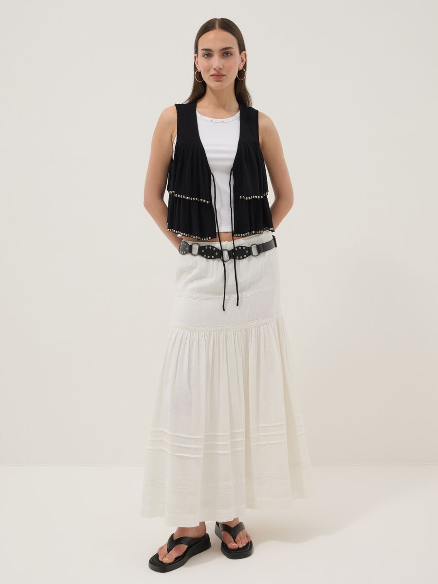 Black pure viscose gilet with ruffles_2