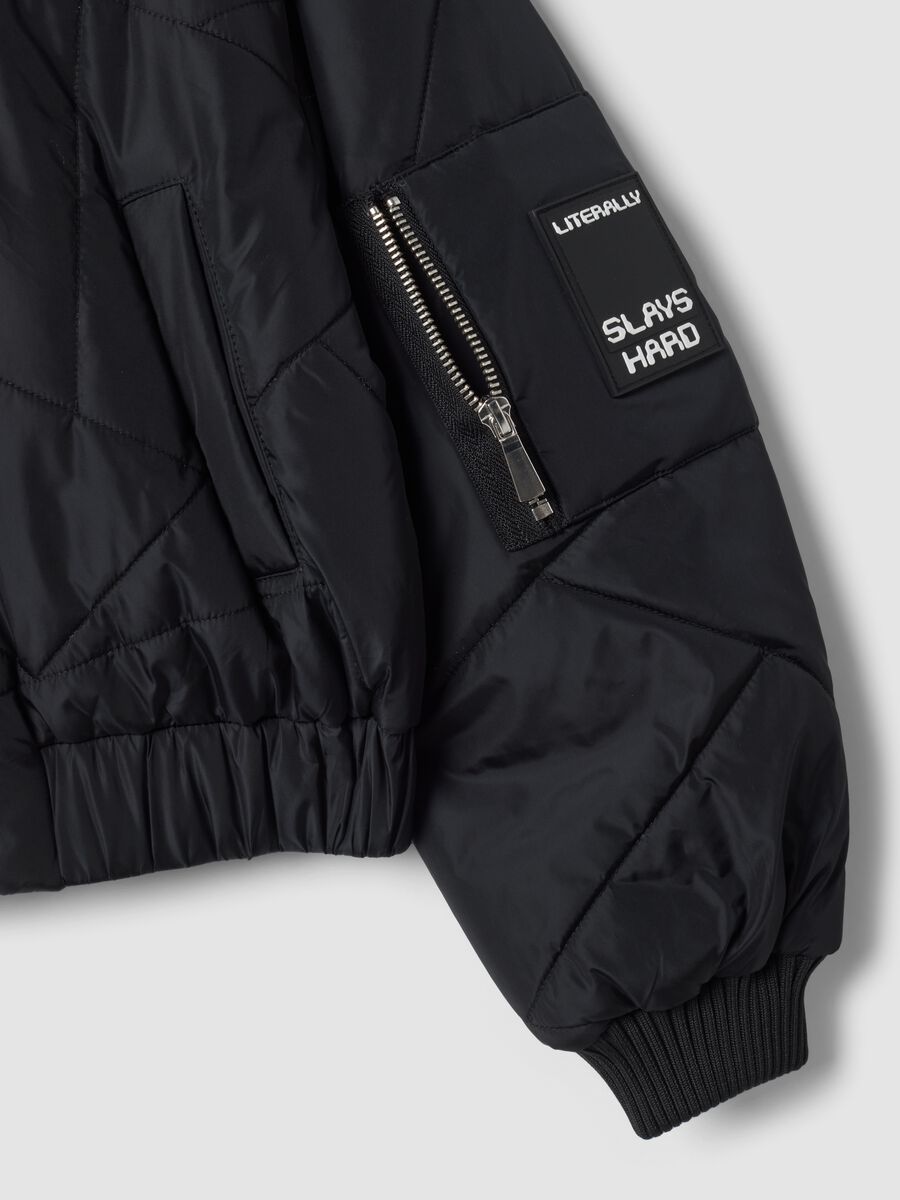 Black padded jacket with zip and high neck_1
