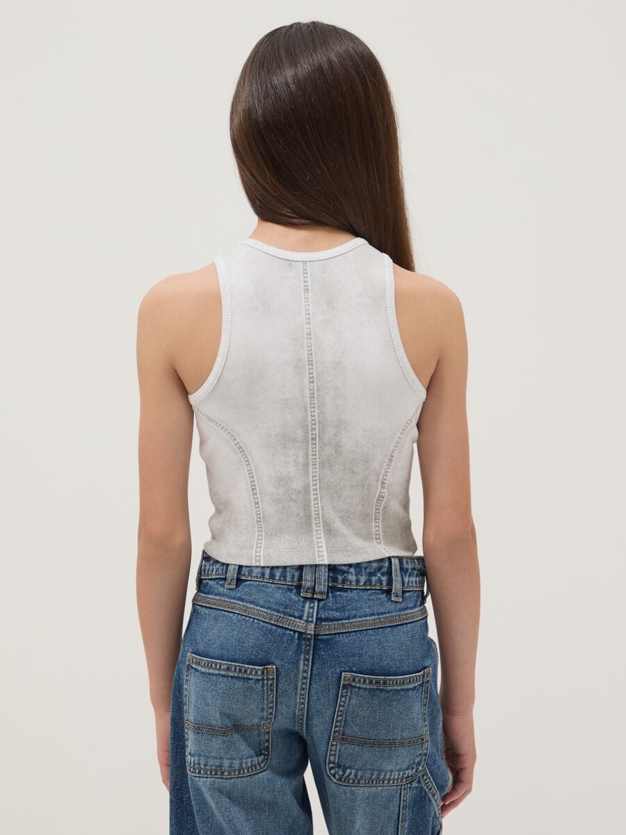 Girls&rsquo; white stretch-cotton fitted tank top_2