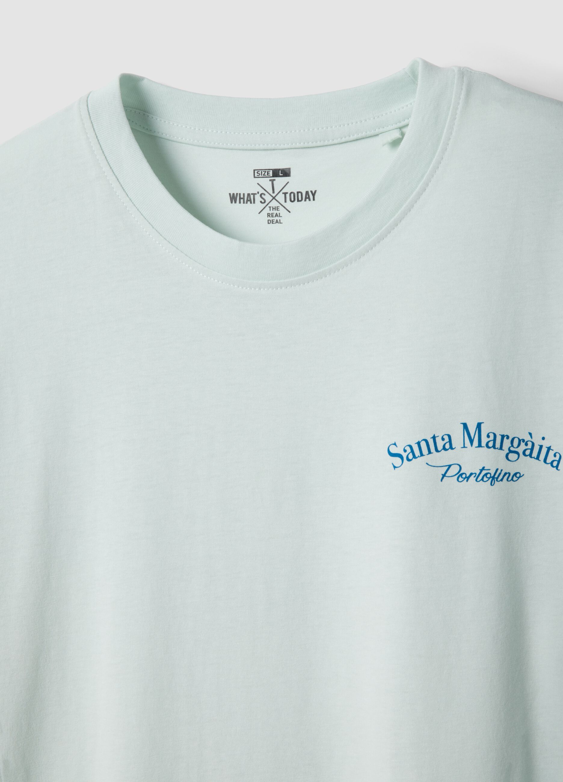 Blaues T-Shirt mit Schriftzug aus reiner Baumwolle, Regular Fit