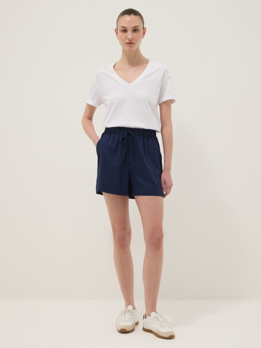 Blue pure viscose shorts with elasticated waist_0