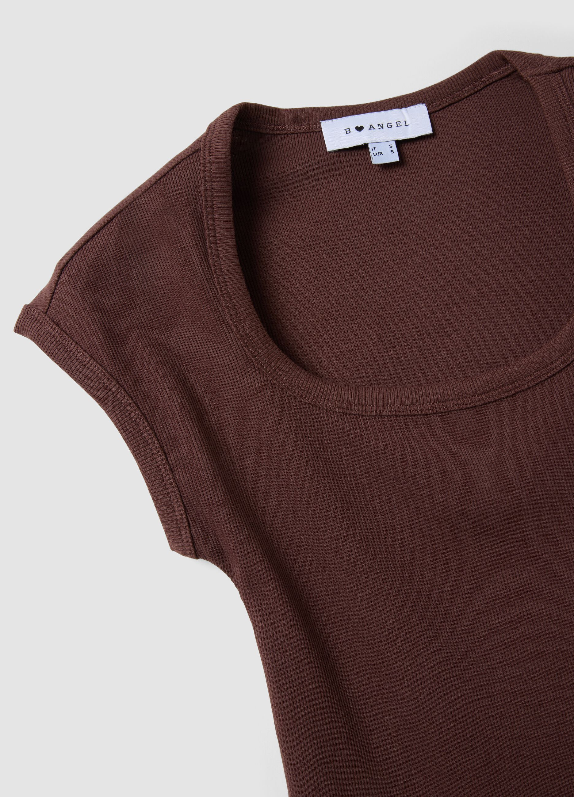Brown short-sleeve stretch-cotton T-shirt