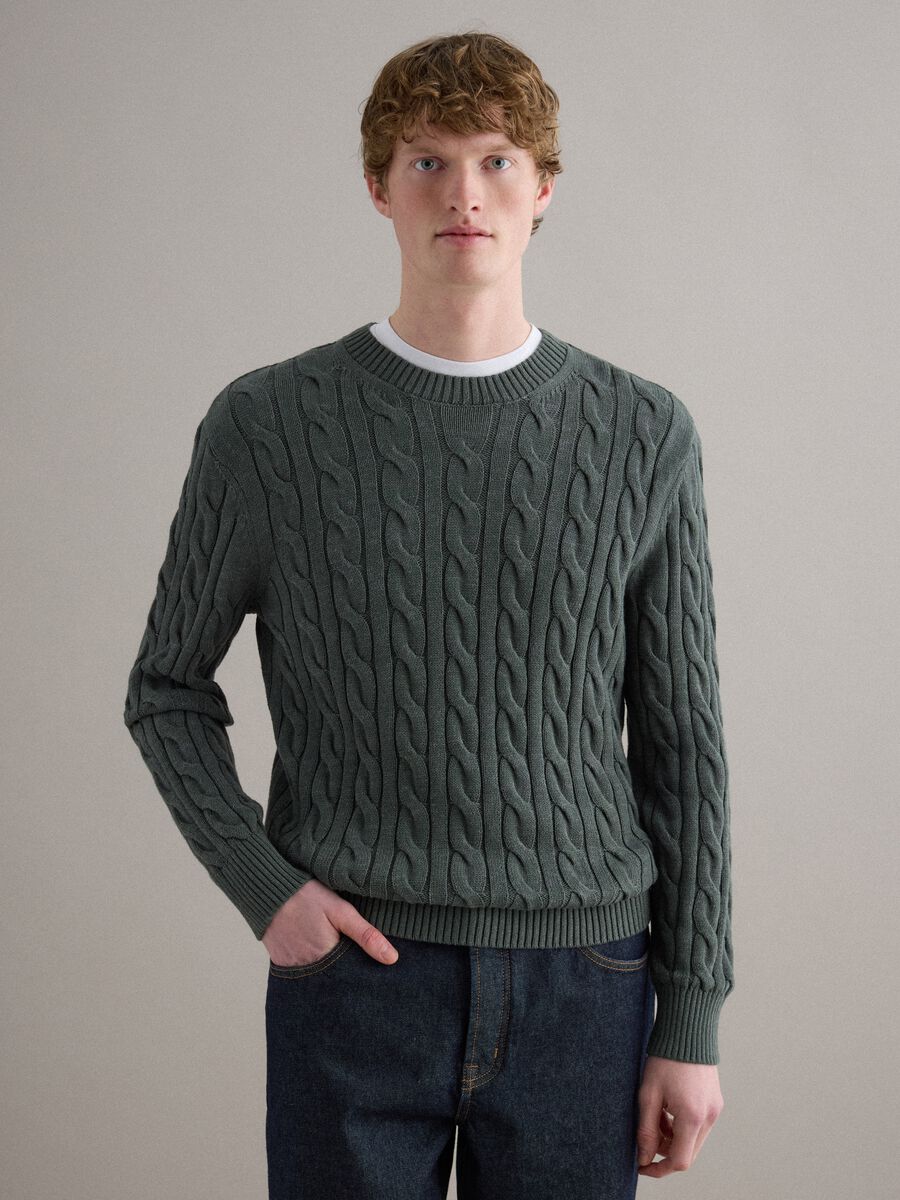 Green pure cotton regular fit jumper with woven design_1