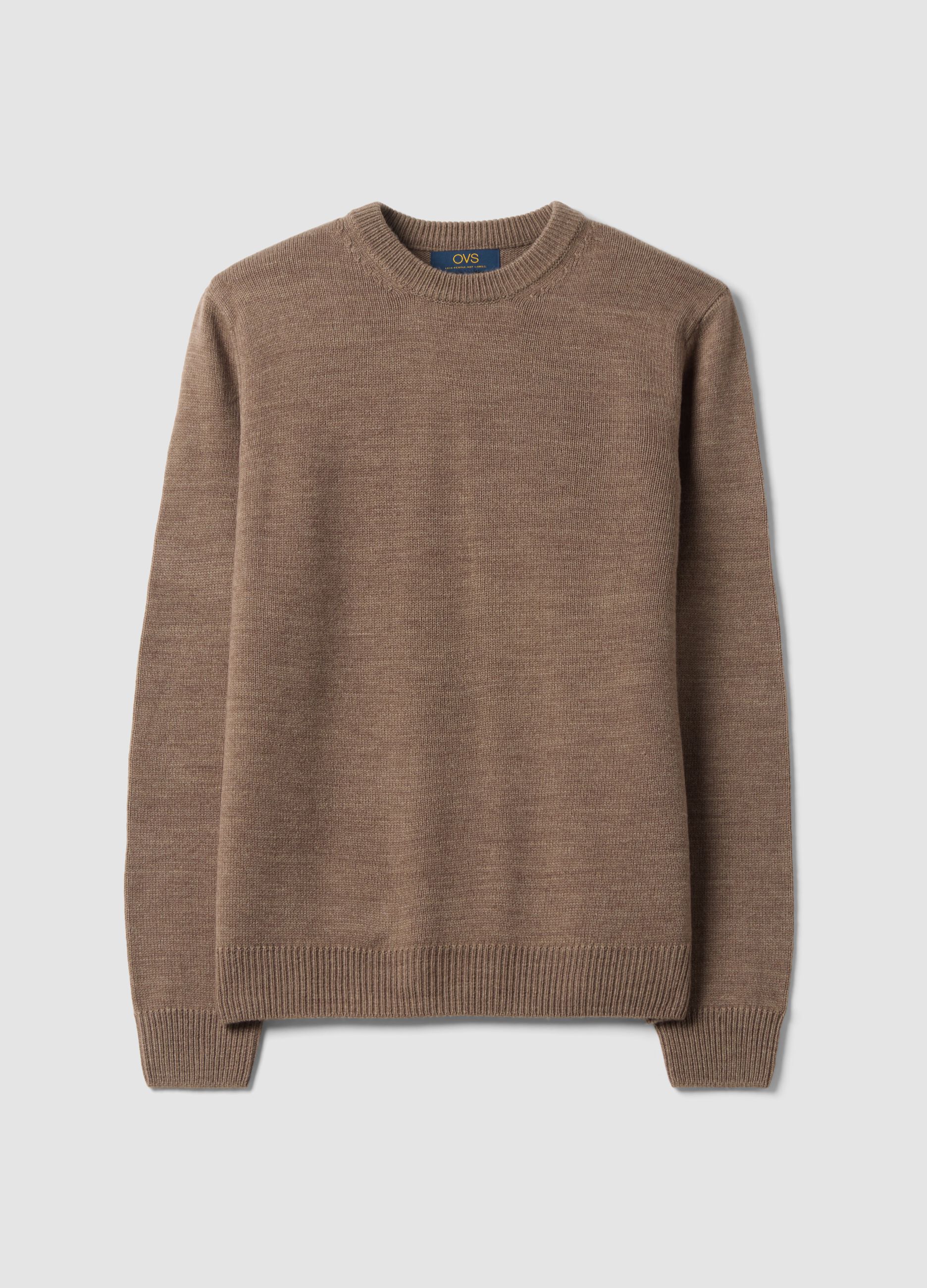 Brown crew-neck jersey knit jumper, regular fit