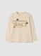 Sand-coloured organic cotton overfit T-shirt with print_0