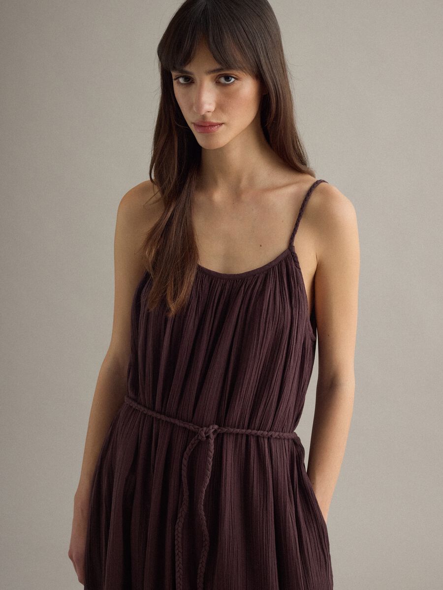 Duga smeđa haljina od čistog pamuka regular fit_4