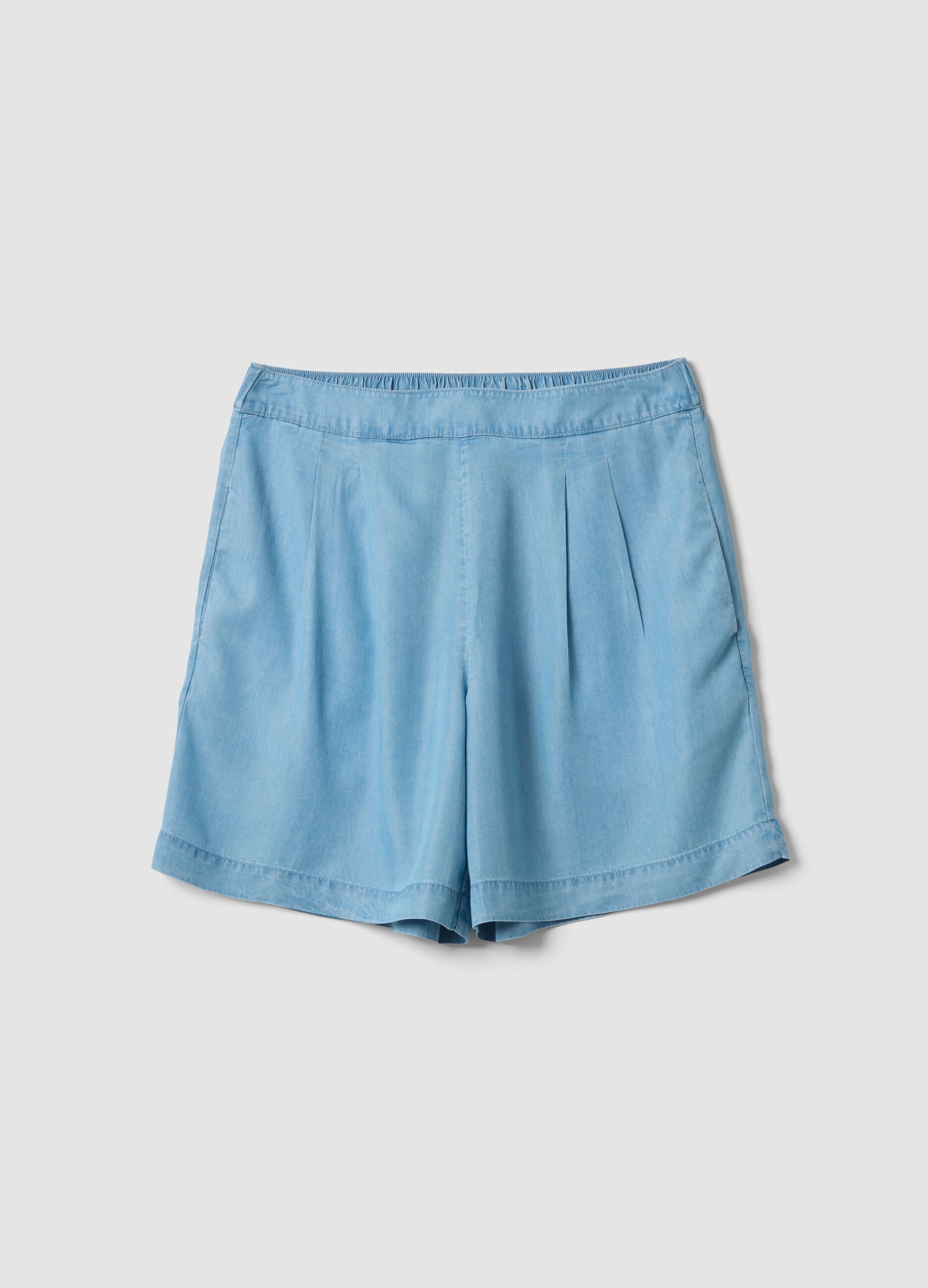 Light blue pure lyocell shorts with elasticated waist, relaxed fit