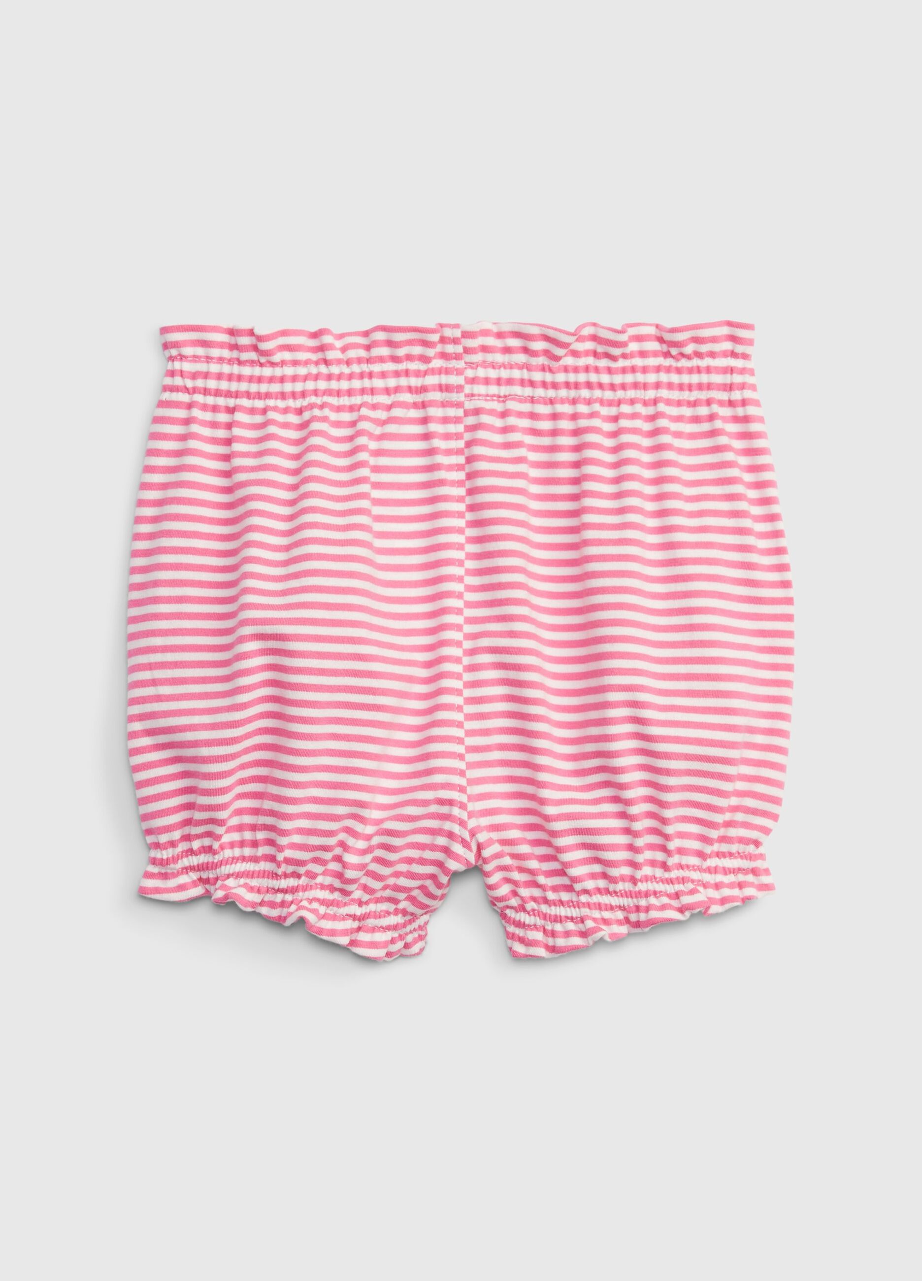 Shorts in cotone a righe con profili arricciati 