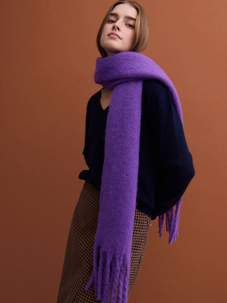 Blue pure wool jumper with deep V-neck_0