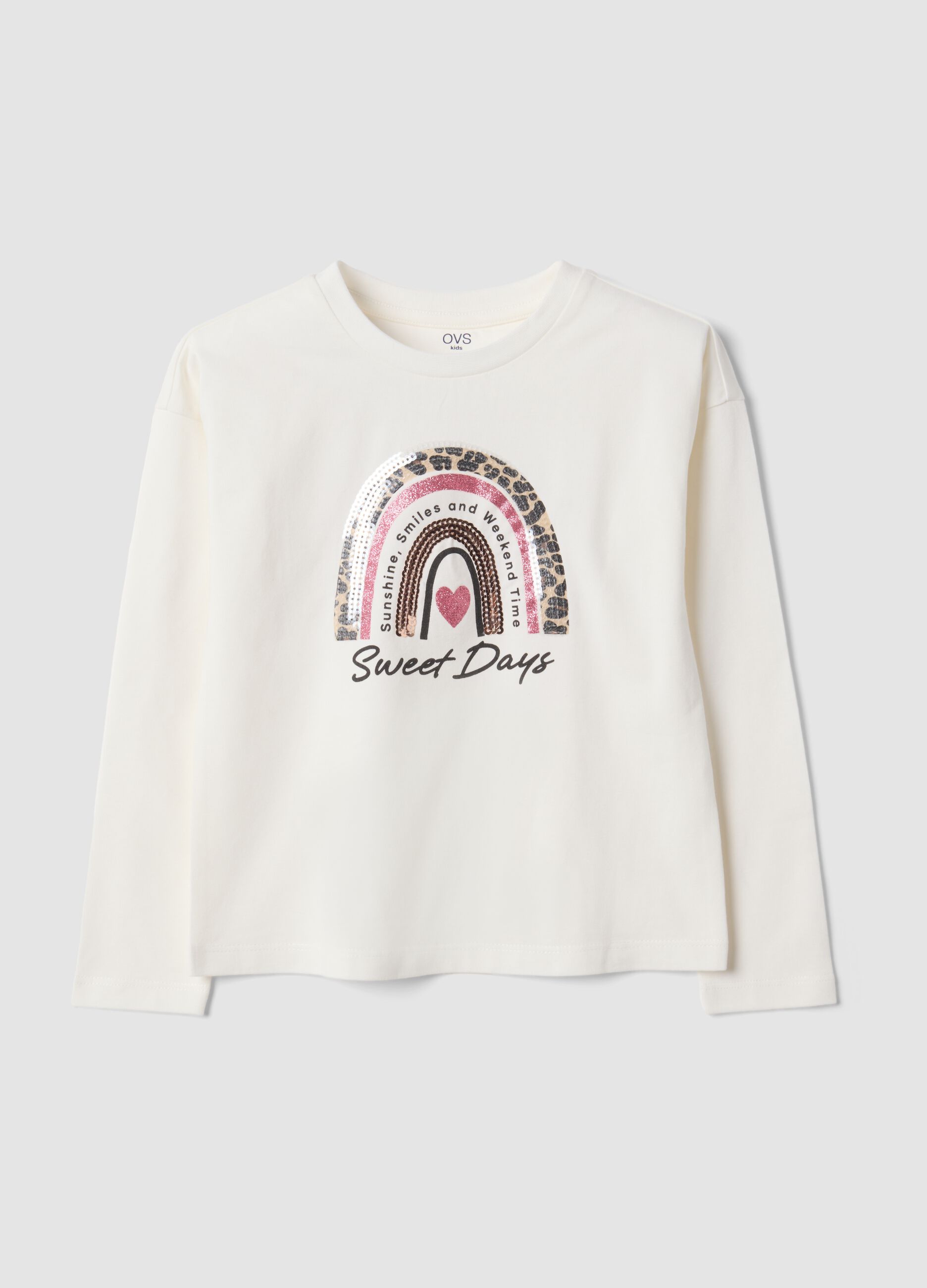 T-shirt bianca in cotone elasticizzato con girocollo
