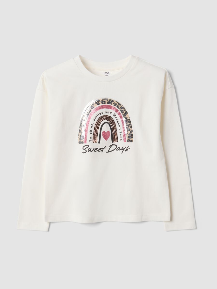 T-shirt bianca in cotone elasticizzato con girocollo_0