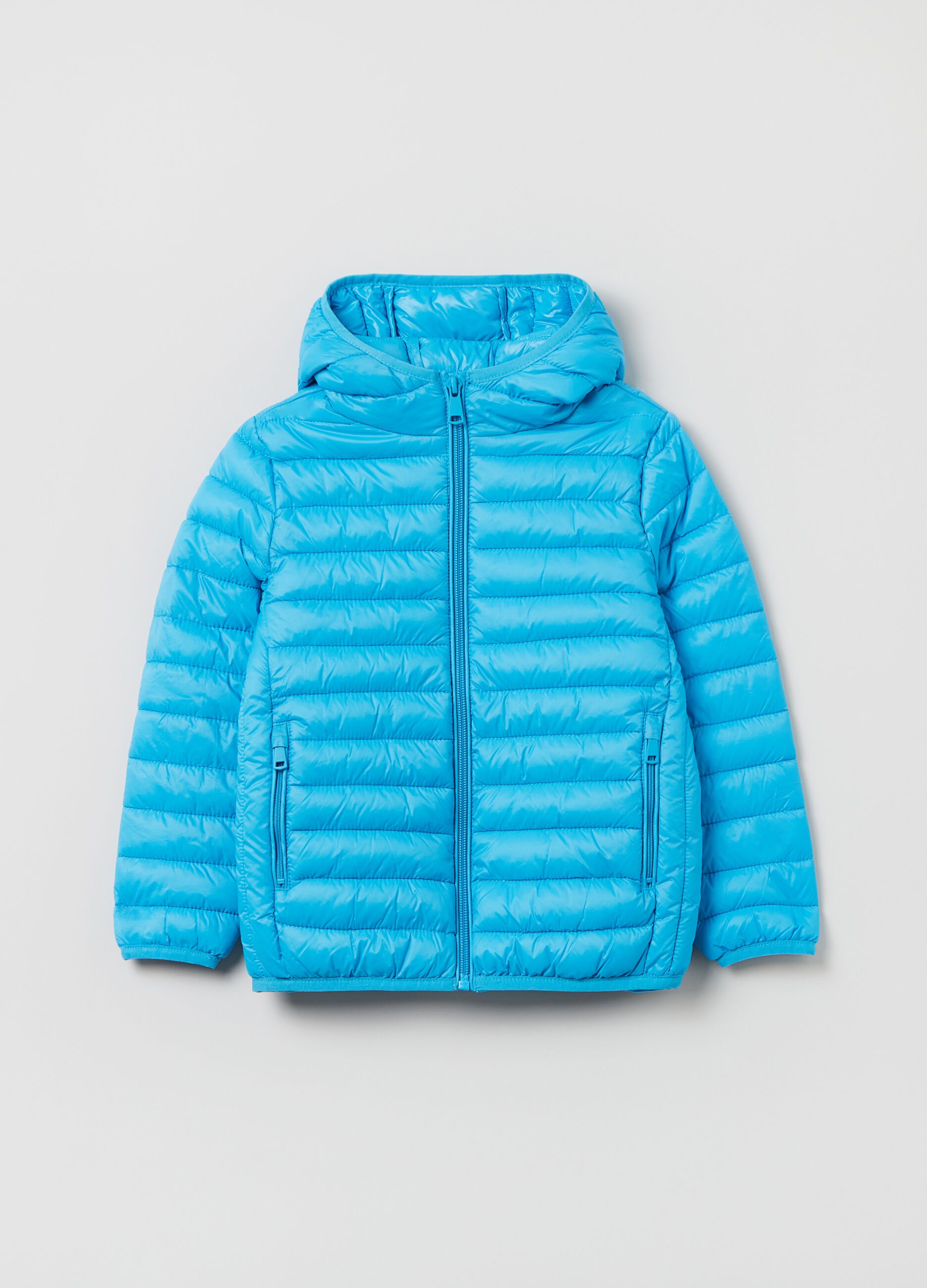 Full-zip ultralight down jacket with hood