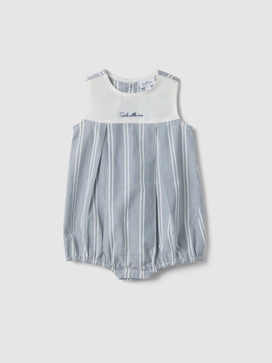 Sleeveless romper made of pure cotton with multicolour stripes for baby girls_0