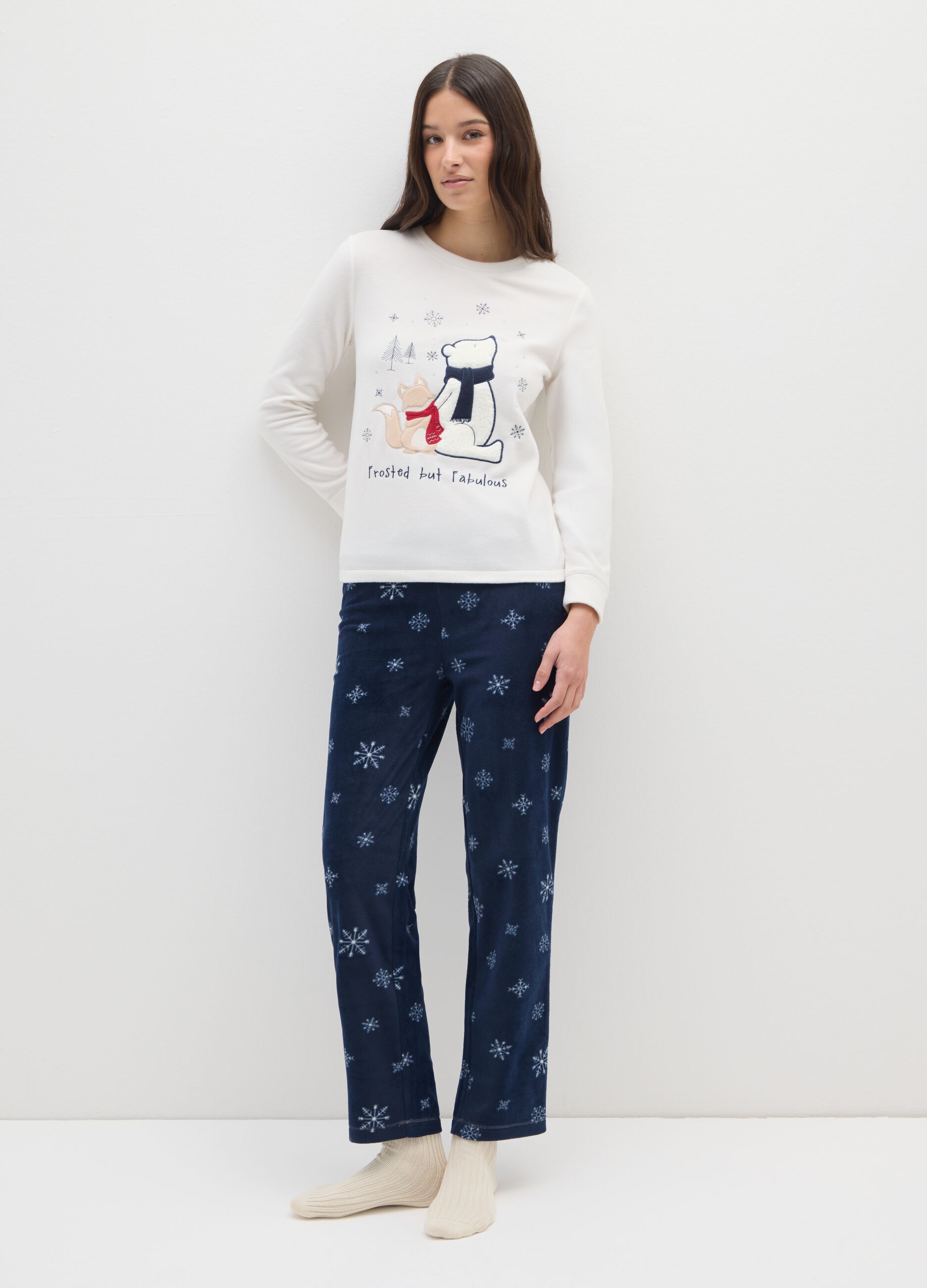 Regular fit festive pyjamas in multicoloured fleece blend