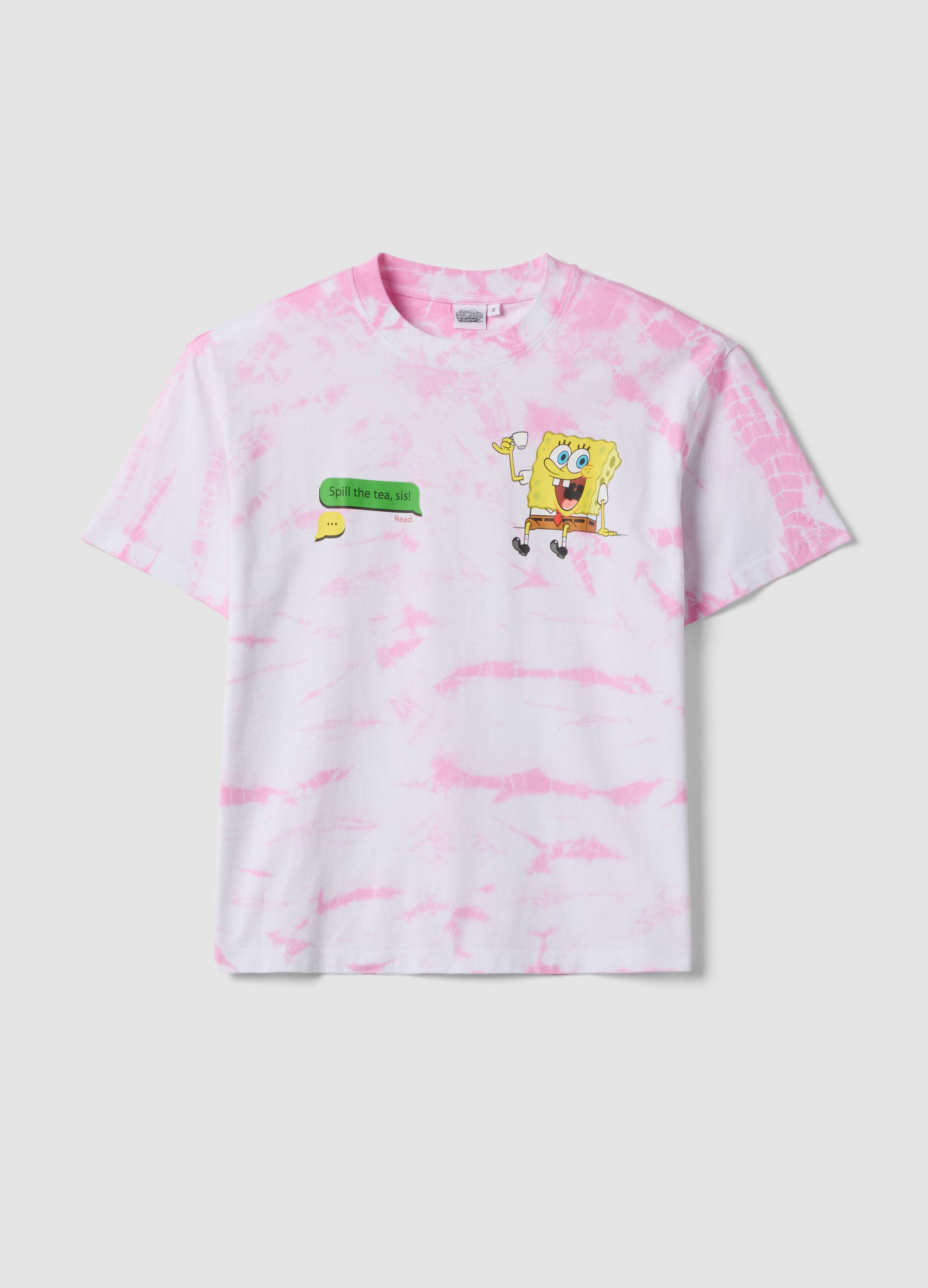 Camiseta multicolorida de algod&atilde;o puro, ajuste regular com estampado SpongeBob