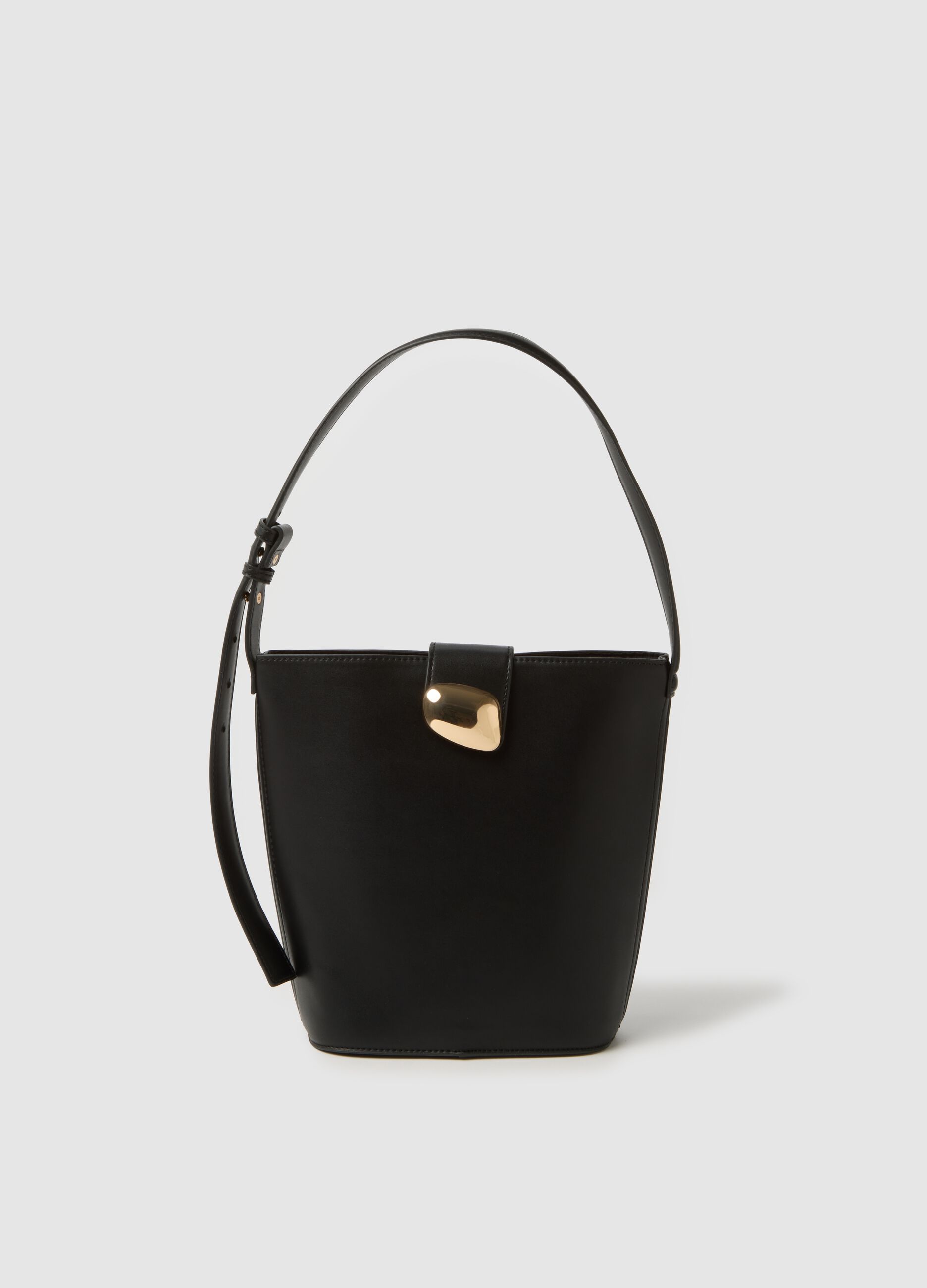 Black bucket bag with gold details