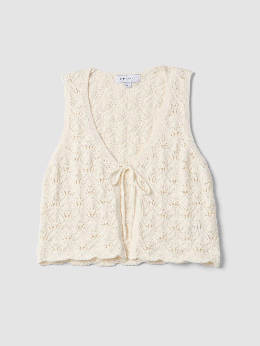 Weisse Weste aus reiner Baumwolle im Regular Fit mit Bindeband und tiefem V-Ausschnitt_4