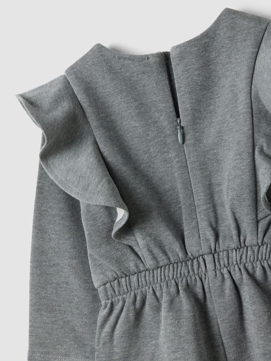Grey cotton-blend dress with ruffles and bow for baby girl_3