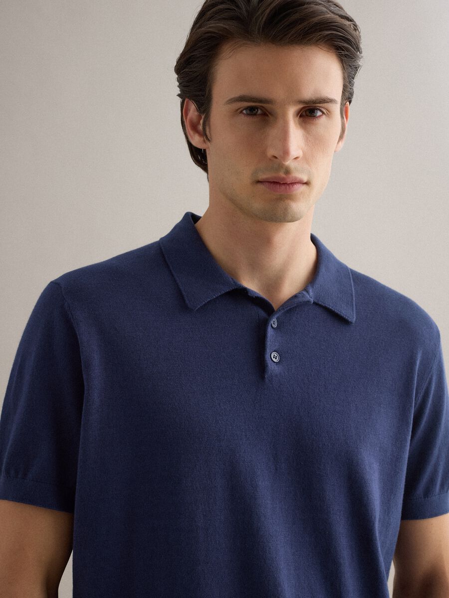 Regular fit blue polo made of cotton, linen, and silk blend_0