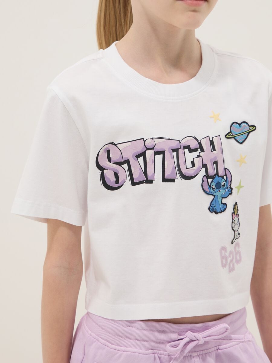 Conjunto blanco y morado de algod&oacute;n puro para ni&ntilde;a con estampados de Stitch_2