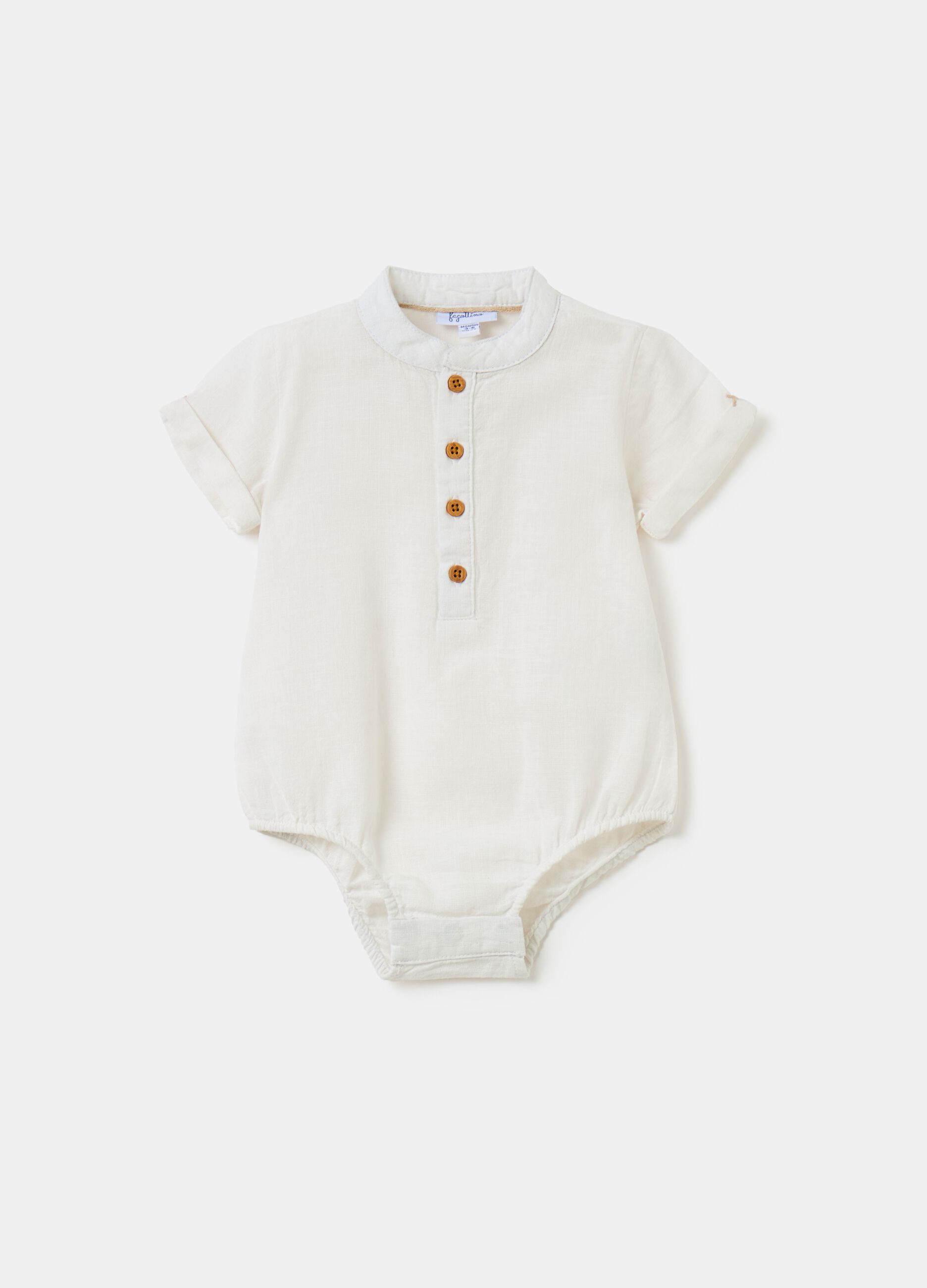 Shirt bodysuit in cotton and linen