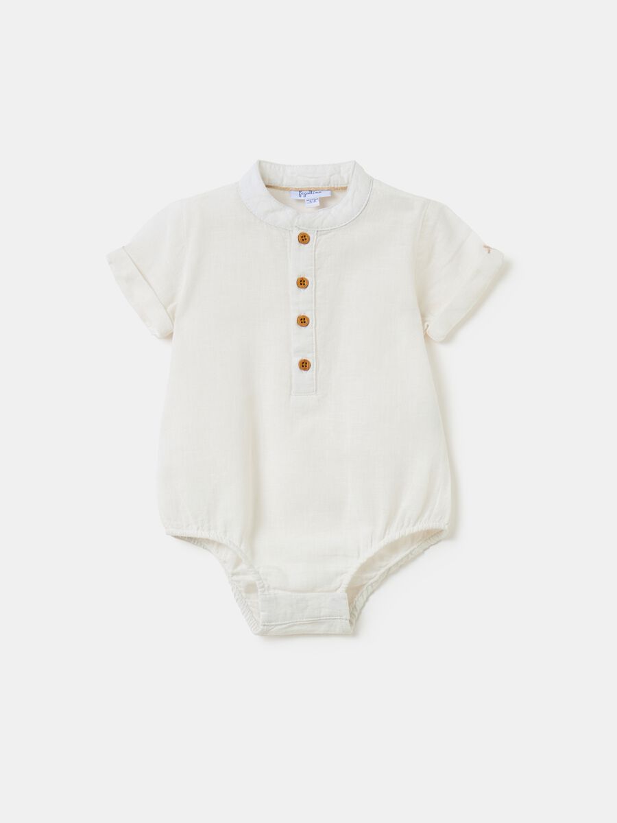 Shirt bodysuit in cotton and linen_0