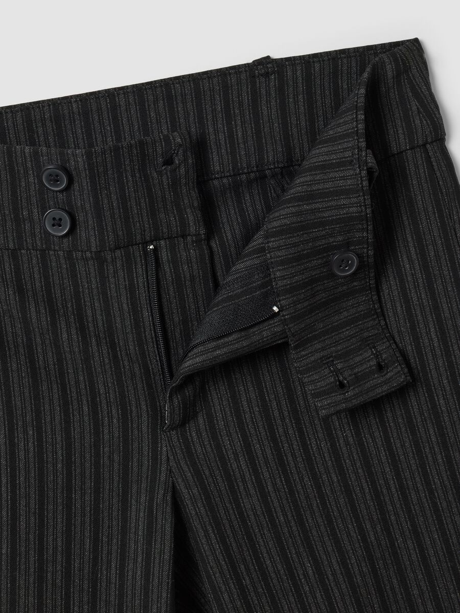 Black flared stretch viscose pinstripe trousers_5