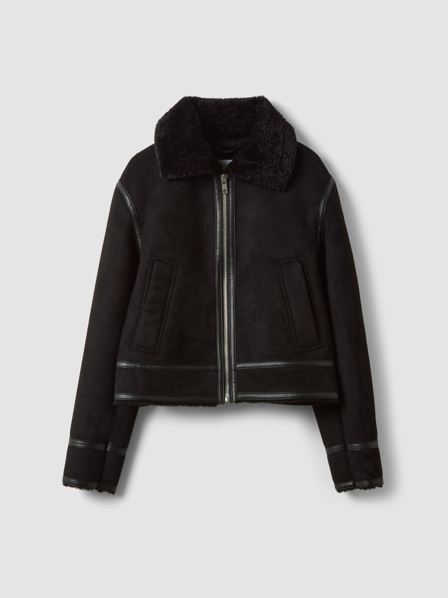 Black stretch-fabric jacket with zip_0