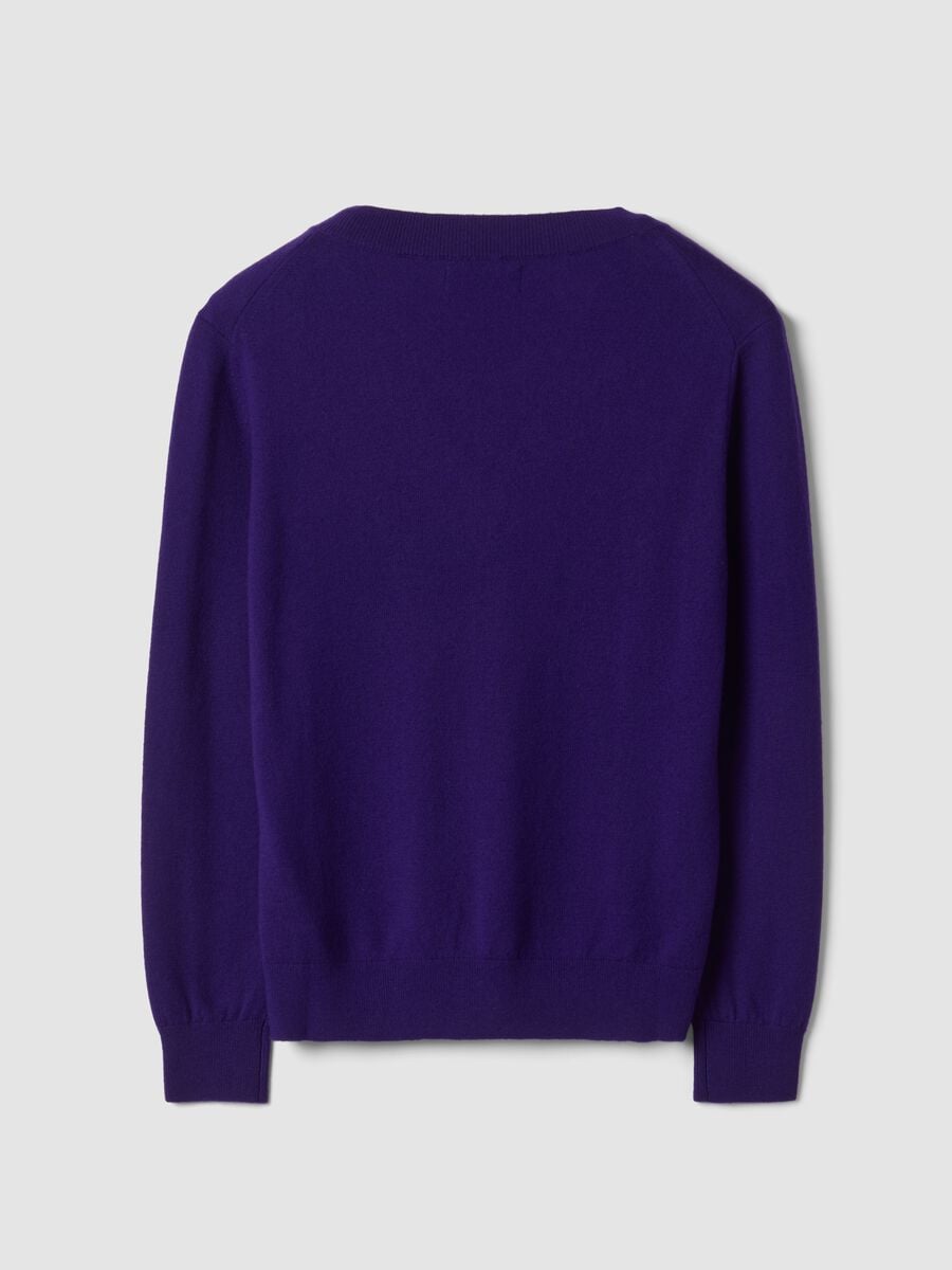 Purple pure wool jumper with deep V-neck_6