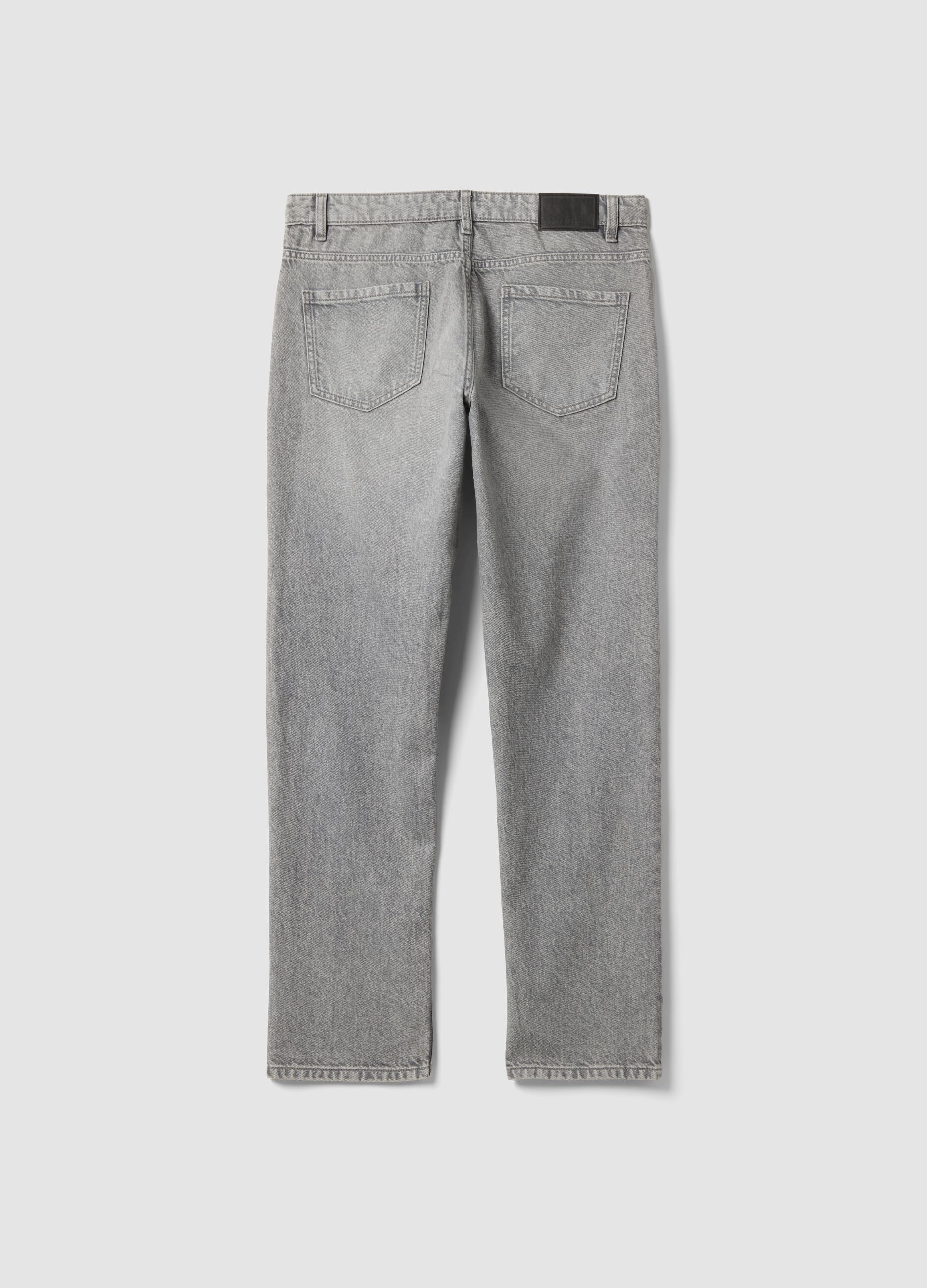 Graue Denim-Jeans aus reiner Baumwolle, Regular Fit