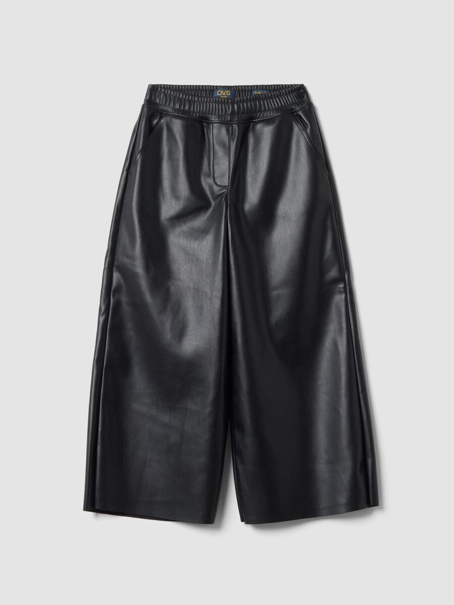 Girls&rsquo; black wide-leg trousers with elasticated waist_0